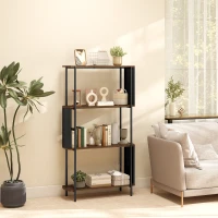 HOMCOM Étagère de rangement, bibliothèque à 4 niveaux avec panneaux latéraux incurvés, cadre en acier, 80x30x141cm, marron(m-2)