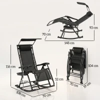 Outsunny Foldable Garden Rocking Chair, Outdoor Recliner Sun Lounger with Breath Mesh Fabric, Zero-Gravity Seat with Headrest, Cup Holder Tray, Black(m-3)