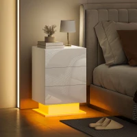 HOMCOM Comodino Moderno con Luce LED Regolabile con Telecomando e 3 Cassetti, 40x35x60 cm, Bianco Lucido(m-10)
