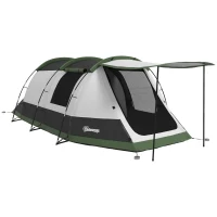 Outsunny Three-Man Camping Tent, with Two Rooms and Porch - Green(m-1)