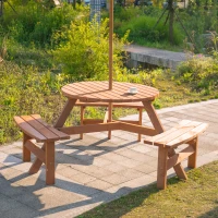Outsunny Round Table W/3 Attached Benches-Fir Wood(m-2)