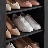 HOMCOM Étagère à Chaussures 20 Paires 10 Niveaux, Range-Chaussures en Métal avec Housse Anti-Poussière, Noir(m-13)