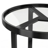 HOMCOM Round Side Table with Tempered Glass Top and Geometric Metal Frame for Small Space, Black(m-11)