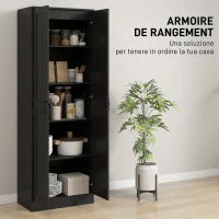 HOMCOM Armadio contenitore 2 ante con 4 ripiani, 60x36,5x175 cm, Nero(m-5)
