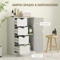HOMCOM Mobile Bagno con 4 Cassetti, Armadietto a 2 Livelli e Maniglie Ritagliate, in Legno, 54x29x83 cm, Bianco(m-5)