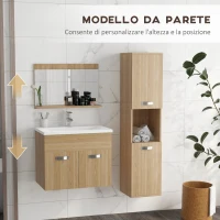 kleankin Set di Mobili per il Bagno Armadietto Specchiera, Mobile Sottolavabo Sospeso con Lavabo, Colonna, Naturale(m-5)