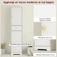 HOMCOM Armadietto Alto da Bagno Stretto con 2 Porte Arco Cassetto e Ripiani Regolabili Moderno 40x29,5x170 cm Bianco(m-6)