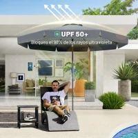 Outsunny Parasol de Jardín de Aluminio Ø266x250 cm con Ángulo Ajustable Protección UV50+ Techo de Ventilación y Manivela Gris(m-4)