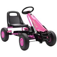 AIYAPLAY Gokart de Pedales para Niños Asiento Regulable en Altura Ruedas EVA Freno Embrague 3-8 Años Rosa(m-1)