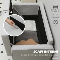 HOMCOM Divano a Due Posti con Contenitore, Impunture a Bottoni, Cuscini, Legno di Gomma, 117x62x78cm, Grigio Chiaro(m-4)