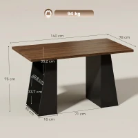 HOMCOM Escritorio con 4 Estantes Abiertos Diseño Industrial 140 cm Marrón y Negro(m-3)