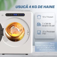 HOMCOM Mini Uscător Electric 1000W de 3 kg cu Afișaj LED, 49x43x61 cm, Alb(m-5)