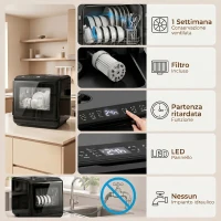 HOMCOM Lavastoviglie da Tavolo, con Serbatoio Integrato da 6 L, 5 Programmi, 4 Coperti e Display LED, Nero(m-8)