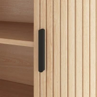 HOMCOM Buffet salon, meuble de rangement ovale avec 2 portes coulissantes et étagères réglables, 140x40x75cm, bois naturel(m-10)