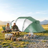 Outsunny 4 Man UV Protection Camping Tent - Green and White(m-14)
