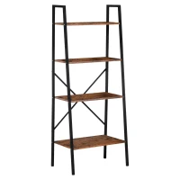 HOMCOM Ladder Shelf, Bookshelf, 4-Tier Industrial Storage Rack for Living Room, Bedroom, Kitchen, Rustic Brown and Black(m-10)