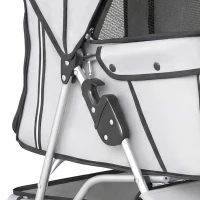 PawHut Poussette pour Chien 4 Roues, Chariot Pliable avec Auvent Réglable, Panier de Rangement, 77x44x102cm, Gris(m-11)