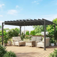 Outsunny Pérgola de Jardín 3x4 m con Protección UPF 50+ Gazebo con Techo Ajustable Estructura de Aluminio para Exterior Gris(m-9)