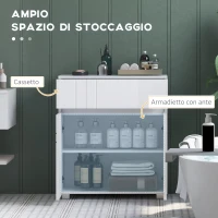 kleankin Mobiletto da Bagno su Piedi con 2 Porte e 1 Cassetto, Scaffale Regolabile, Bianco Lucido(m-4)