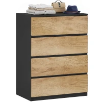 HOMCOM Commode 4 tiroirs en bois avec rails métalliques et poignées rainurées, 60x40x80 cm, Noir et Chêne(m-7)