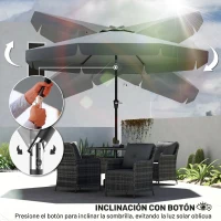 Outsunny Parasol de Jardín de Aluminio Ø266x250 cm con Ángulo Ajustable Protección UV50+ Techo de Ventilación y Manivela Gris(m-5)