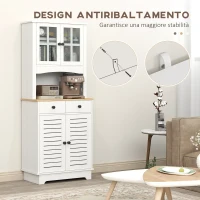 HOMCOM Armadio da Cucina con Porte in Vetro, 2 Cassetti, Armadio per Stoviglie, Armadio da Sala da Pranzo, Legno, 68 x 39,5 x 170 cm, Bianco(m-7)