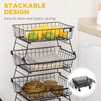 HOMCOM 5 Tier Storage Trolley, Stackable Fruit Vegetable Cart for Kitchen, Living Room, 40 x 2 x 97 cm, Black(m-5)