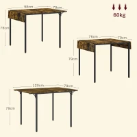HOMCOM Tavolo da Pranzo a Ribalta stile Industriale per 2-4 Persone in Legno e Metallo, 120x79x79 cm, Marrone Rustico(m-3)