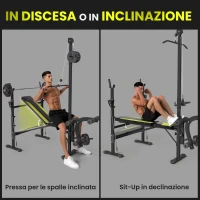HOMCOM Panca Multifunzione Stazione Fitness con Schienale Regolabile su 3 Livelli, Supporto Gambe e Barra Superiore, 175x110x202cm, Nero(m-5)