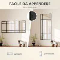 HOMCOM Specchio da Parete Stile Finestra con Montaggio Verticale e Orizzontale, 110x50cm, Nero(m-5)