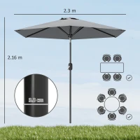 Outsunny Umbrelă de grădină înclinabilă, 2.3x2m, cu deschidere cu manivelă și 6 spițe, gri(m-3)
