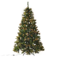 HOMCOM Sapin de Noël artificiel lumineux 200 LED blanc chaud Ø 112 x 180H cm 616 branches épines imitation Nordmann grand réalisme vert et brun(m-11)