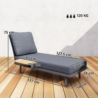 Outsunny Chaise Longue de Jardin avec Coussins Lavables en Oléfine et Étagère Latérale, Cadre en Métal, 58x137x75cm, Gris(m-3)