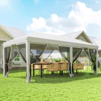 Outsunny Tonnelle Barnum Pliant Pop-up 6 x 3 m moustiquaires amovibles + Sac de Transport Crème Noir(m-2)