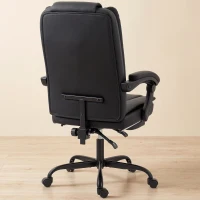 HOMCOM Chaise de bureau ergonomique, fauteuil de bureau inclinable en pu avec repose-pieds rétractable, hauteur réglable, noir(m-12)