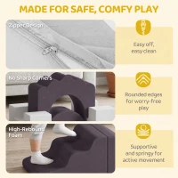 AIYAPLAY 7 Piece Kids Soft Play Set with Detachable Cover, Baby Indoor Climb and Crawl Foam Toys for Toddlers, Brown(m-5)