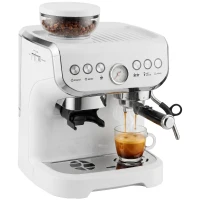 HOMCOM Bean to Cup Coffee Machine, Espresso Machine with Integrated Bean Grinder & Steam Wand, White(m-14)