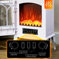 HOMCOM Camino da Terra Elettrico Potenza 1000W / 2000W con Effetto Fiamma Regolabile, 39x23x56.5cm, Bianco(m-5)