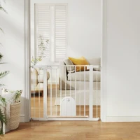 PawHut Barrière de sécurité animaux avec porte fermeture automatique système de double verrouillage, acier blanc(m-2)