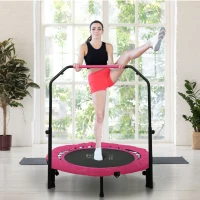 HOMCOM 40" Foldable Mini Fitness Trampoline, with Adjustable Foam Handle, Pink(m-10)