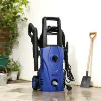 DURHAND Nettoyeur Haute Pression 1600W, Débit 432 L/h, Pompe en Aluminium 130 Bars, Tuyau 6m, Flacon de Savon, Bleu(m-2)