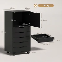 HOMCOM Mobile Archivio Stampante con 5 Cassetti e Ruote, Nero(m-3)