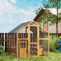 PawHut Hühnerstall 3,07㎡ Freilaufgehege Holz mit wasserdichtem Tuch, Sicherheitsschloss, für 6-8 Hühner 1,7 x 1,8 x 1,8 m(m-10)