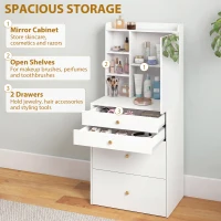HOMCOM Dressing Table with Mirror and Mobile Storage Stool, Compact Vanity Table with Cabinet, Drawers, Open Shelves, White(m-5)