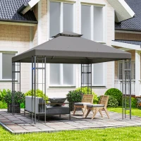 Outsunny 3 x 3 m Garten-Pavillon, 2-Stufen-Dach-Design, UV30+ Schutz, UV-beständig, Sonnenschutz, Metallrahmen, Dunkelgrau(m-10)