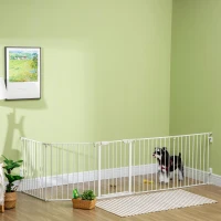 PawHut Cancellino per Cani Regolabile e Pieghevole con Chiusura Automatica e Blocco, 300x74.5 cm, Bianco(m-7)