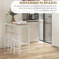 HOMCOM Set Tavolo Alto e 2 Sgabelli da Bar con Poggiapiedi Stile Industriale, Bianco e Rovere(m-5)