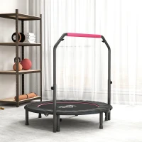 HOMCOM 48" Foldable Mini Fitness Trampoline, with Adjustable Foam Handle, Pink(m-10)