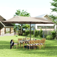 Outsunny Ombrellone da Giardino Doppio a 12 Stecche con Base a Croce e Apertura a Manovella, Ombrellone da Terrazzo con Sacchi di Sabbia, in Acciaio e Poliestere, 455x265x238 cm, Cachi(m-10)