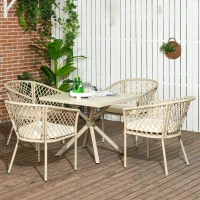 Outsunny Ensemble salle à manger de jardin 5 pièces 4 chaises et 1 table carrée, métal et corde tressée en résine effet rotin(m-11)